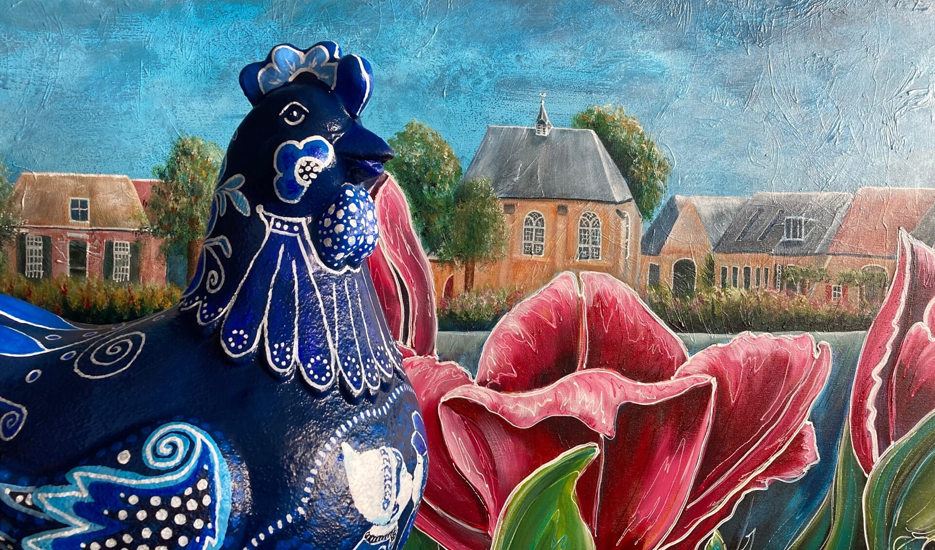 Nieuw werk van Annie Elissen: schilderij van Bronkhorst en het object 'de Blauwe Kip'. Eigen foto