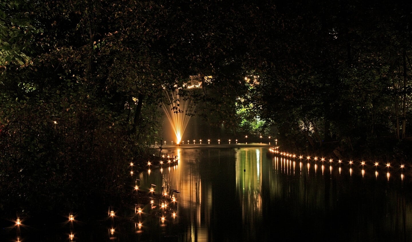 Sfeerverlicht rond de vijver van het A.J.G. ter Weemepark. Foto: PR