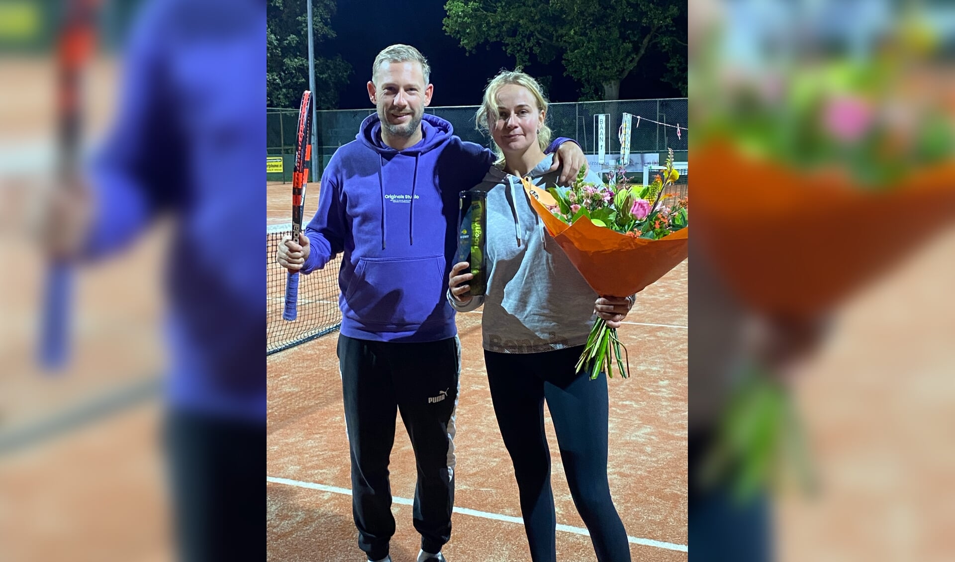 Trainer Stijn Koolschijn en het tweehonderdste lid van Tennisvereniging Ruurlo Isabelle van Bommel. Foto: PR