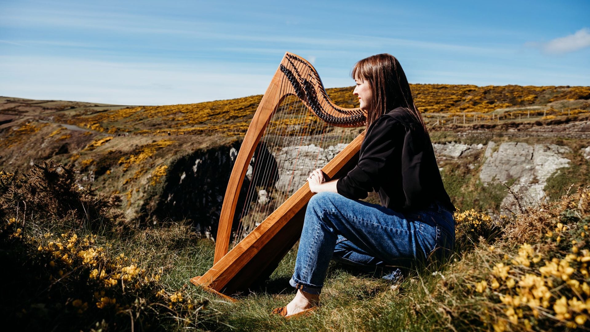 Folkharpiste Rachel Hair uit Schotland komt naar Harpstudio Harppiness in Terborg. Foto: Amoré du Plessis