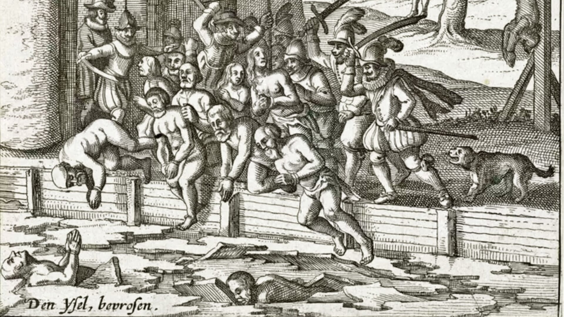 Een 17e-eeuwse voorstelling van het ‘bloedbad’. Illustratie uit het boek van Johan Visser
