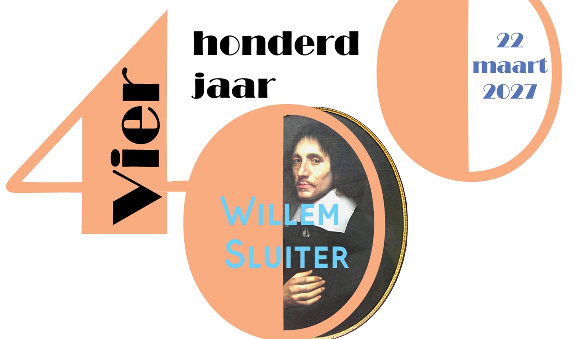 Voor de viering van vier eeuwen Willem Sluiter is een logo ontworpen, waarin ook het portret van de dichter is verwerkt. Logo: PR