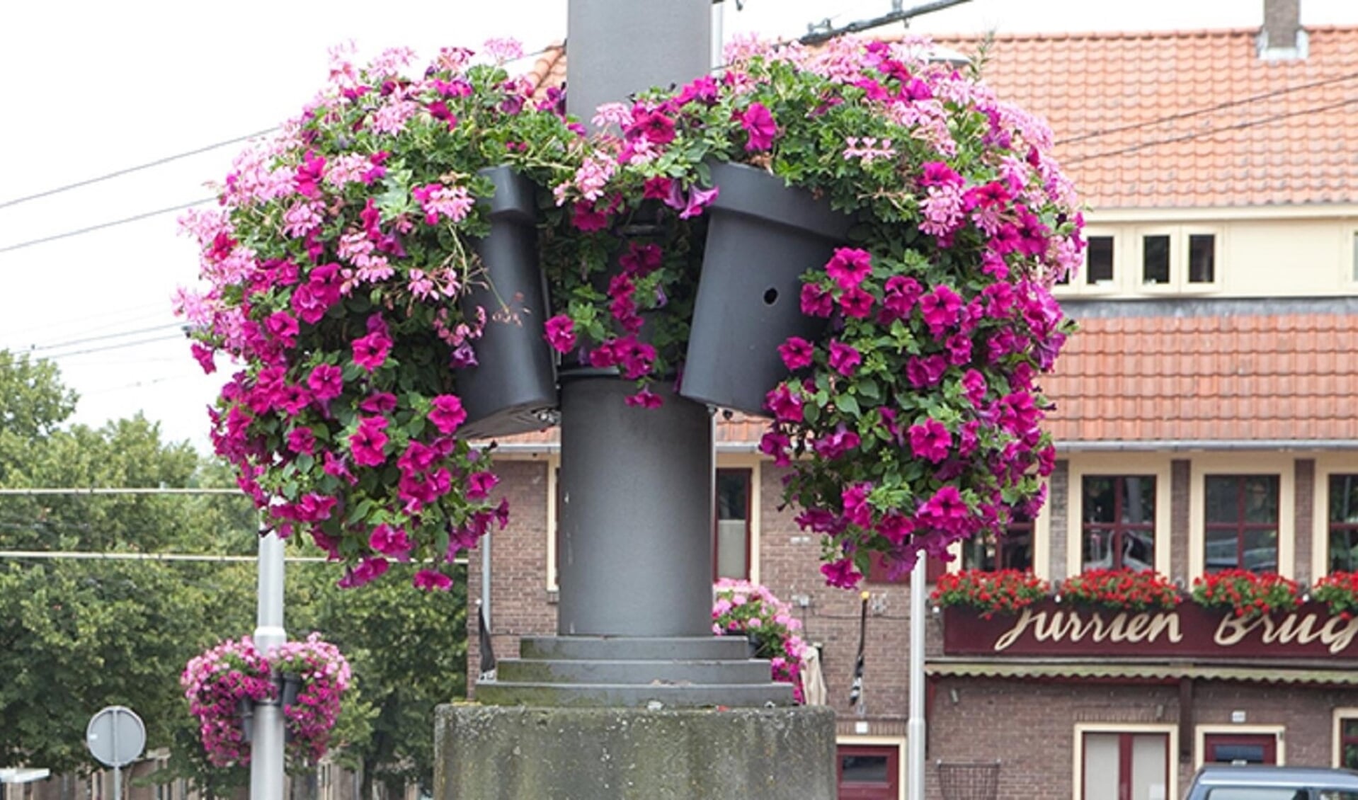 Varsseveld is verfraaid met flora baskets. Foto: PR