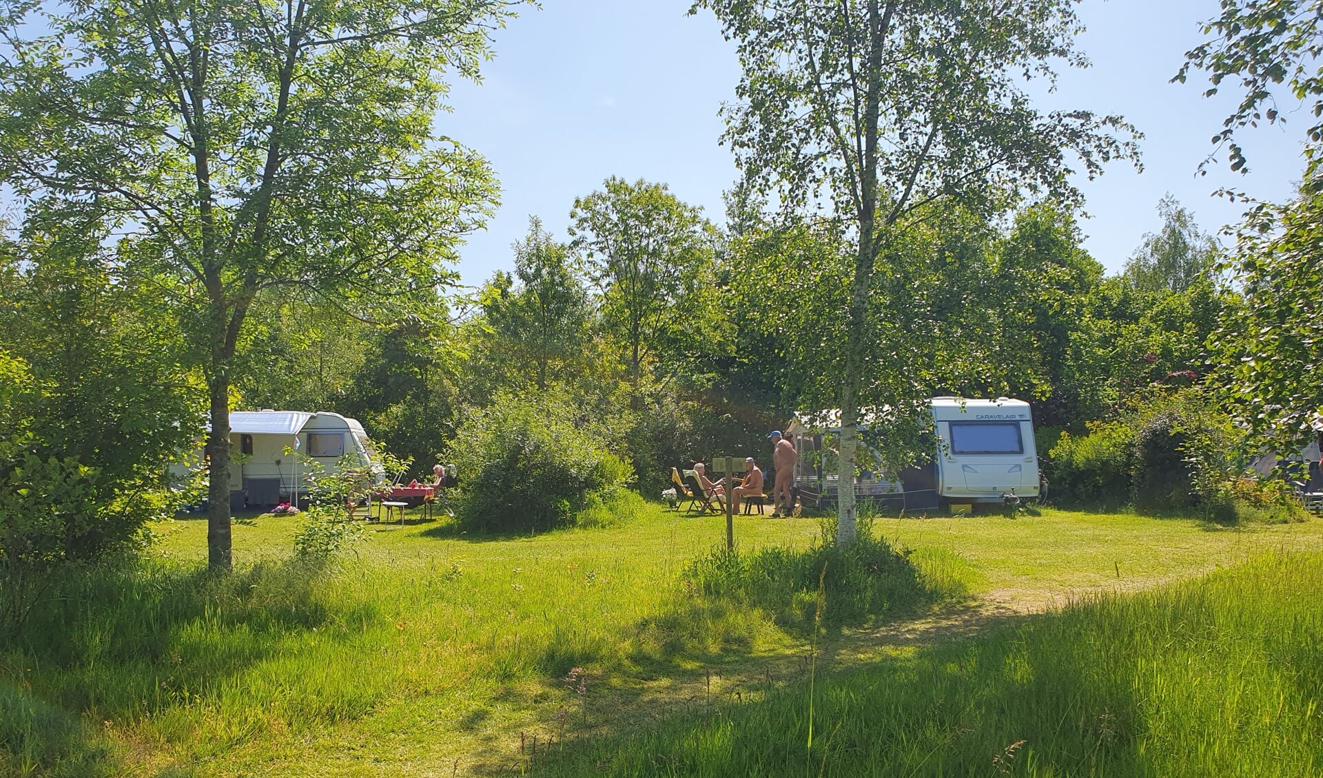 De kampeerplekken op naturistenterrein De Scharf zijn heel ruim. Foto: Saskia Vlieger