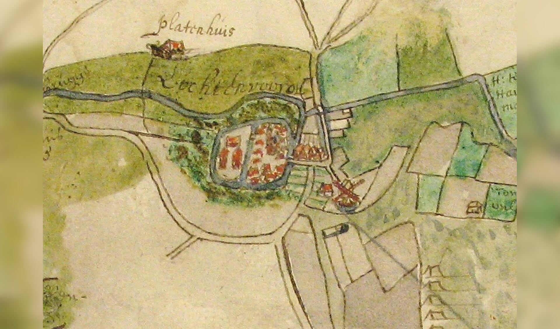 Venster 20 van de Canon van Oost Gelre in wording: de kaart van de nederzetting Lichtenvoord uit 1652.