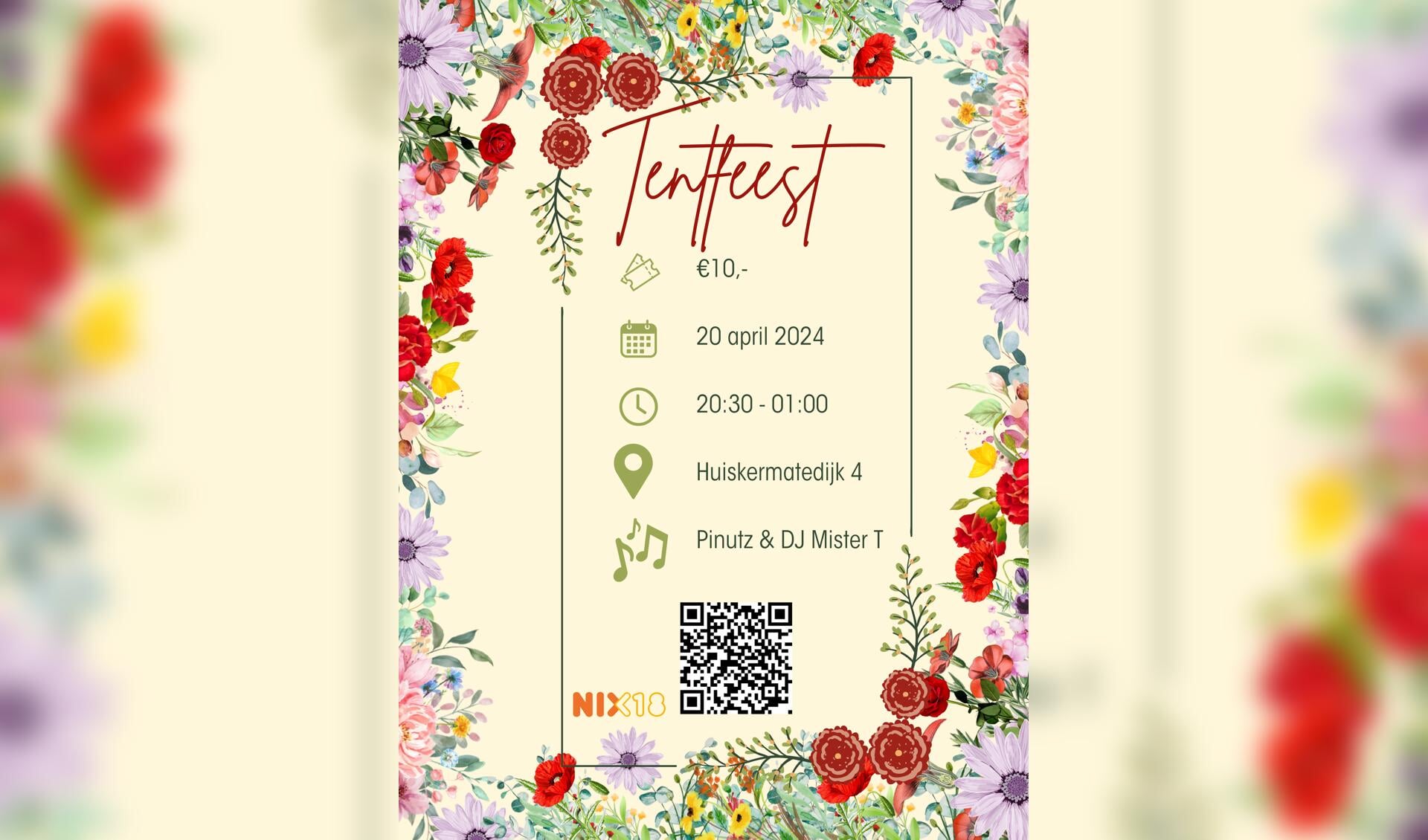 Poster van het Tentfeest met QR code om kaarten online te bestellen. 