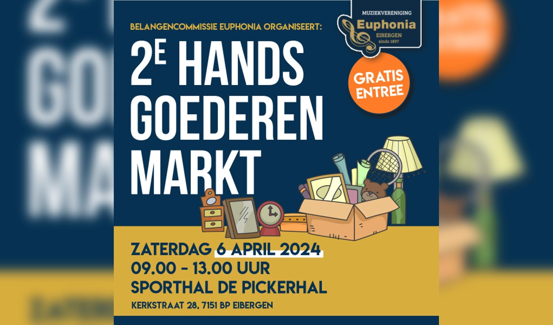 De tweedehandsgoederenmarkt van Euphonia is op 6 april in de Pickerhal. Foto: PR