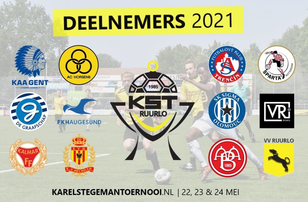 De clubemblemen van de deelnemende clubs aan het Internationaal Karel Stegeman toernooi 2021. Foto: PR 