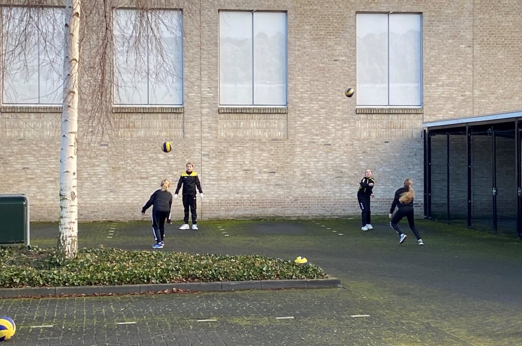 De mini's van DVO trainen buiten bij het gemeentehuis in Hengelo. Foto: Maureen Veenhuis