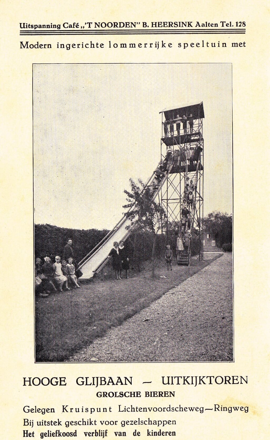 't Noorden, Aalten, grote glijbaan, VVV gids jaren '30. Foto: collectie Leo van der Linde