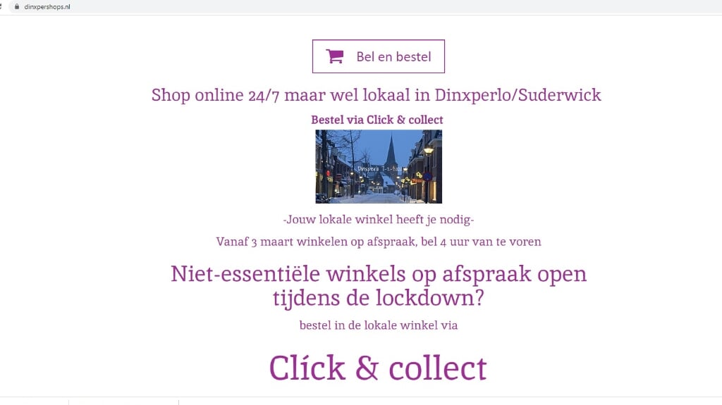 Een schermafbeelding van Dinxpershops.nl
