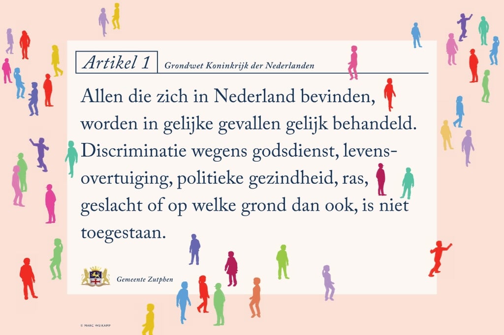 De Zutphense tekenaar Marc Weikamp heeft de tekst van Artikel 1 vormgegeven. Foto: PR