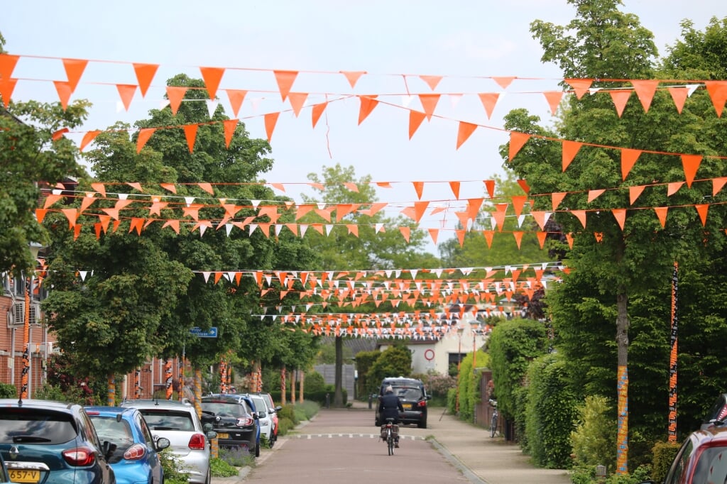 De Beatrixlaan is volop versierd met oranje vlaggetjes. Foto: Arjen Dieperink