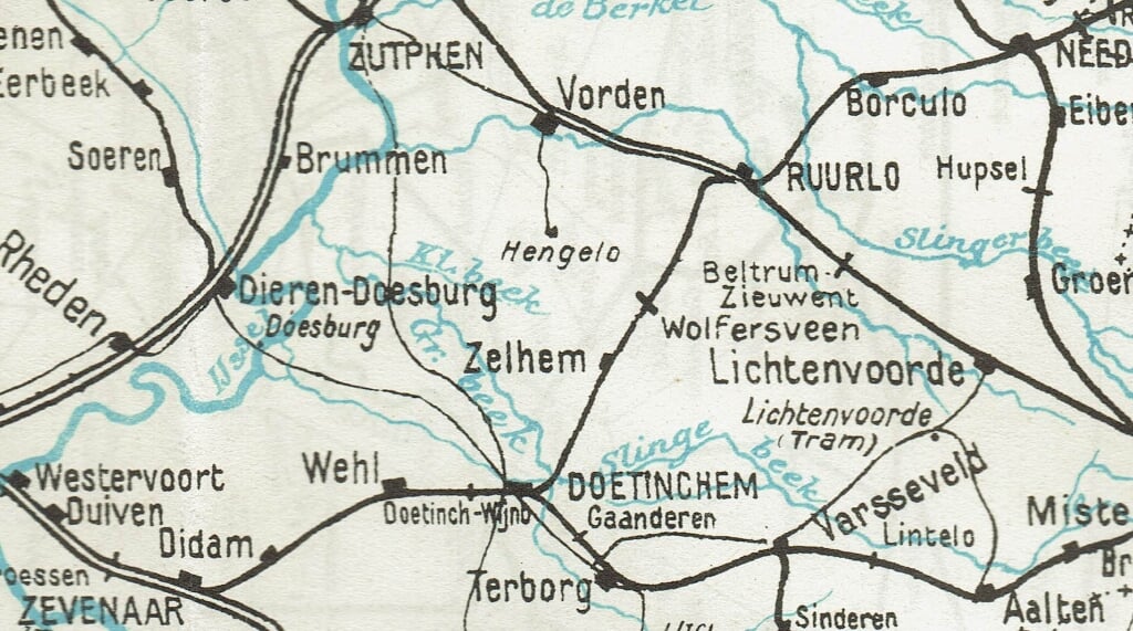 Zo was lang geleden het spoornet in de Achterhoek, met de lijn Doetinchem-Zelhem-Ruurlo. Foto: Wim Eenink