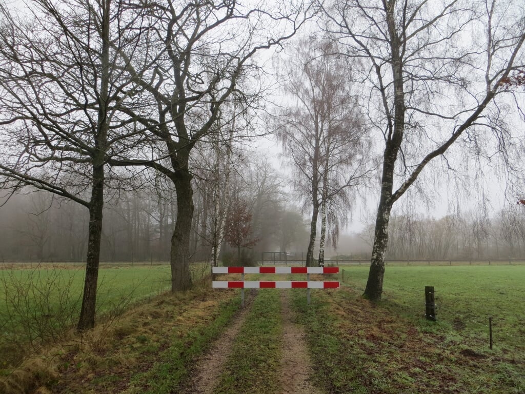 De afgesloten spoorwegovergang in de Greversweg. Foto: Bernhard Harfsterkamp