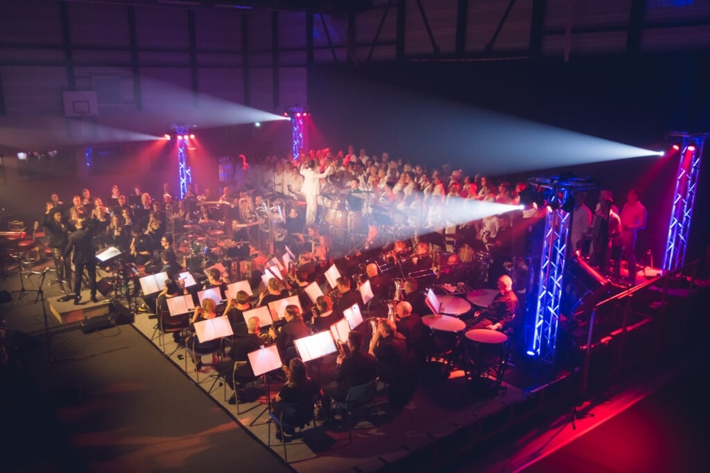 Harmonie De Club tijdens het jubileumconcert in 2019. Archieffoto: Marco Nijland