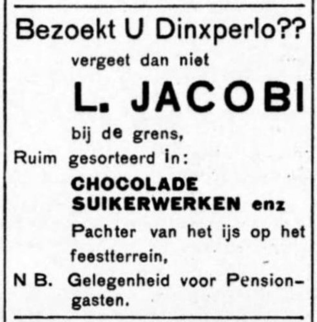 Advertentie Jacobi in de Graafschapsbode, augustus 1936. Foto: PR