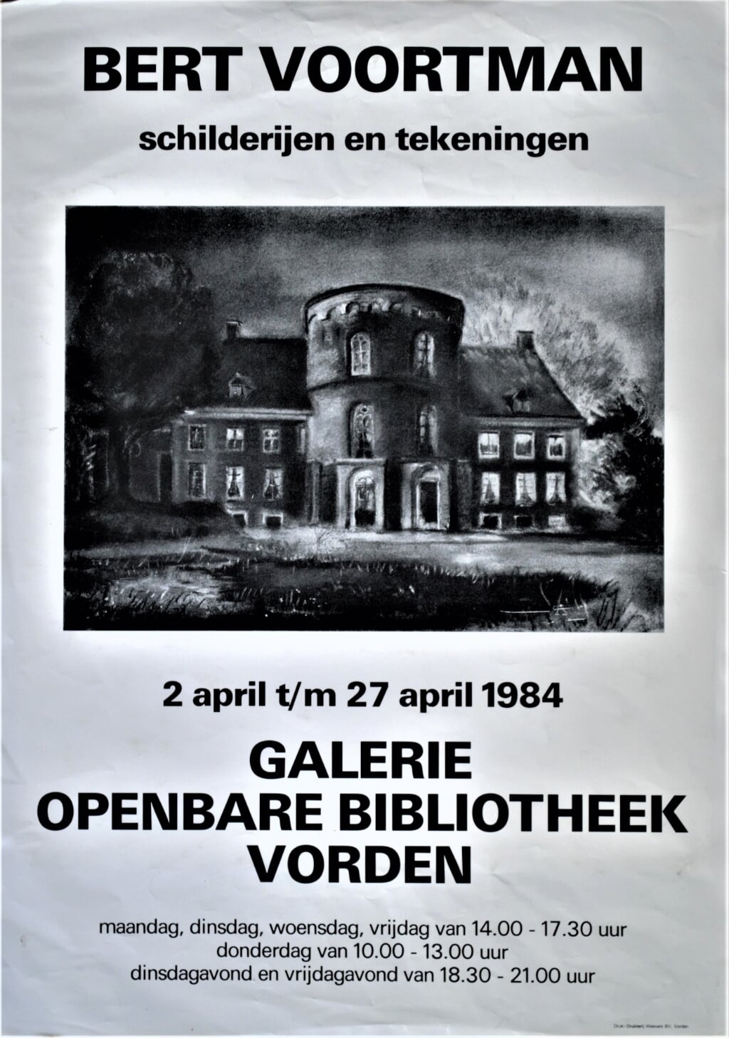Een poster voor een expositie in de Vordense bibliotheek, in april 1984. Beeld: archief Willem Sprengers