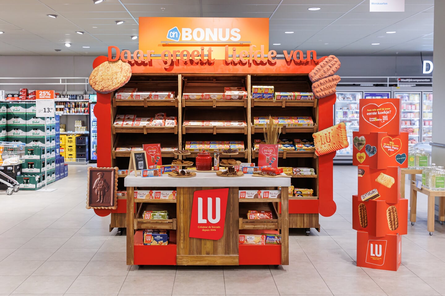 Mondelez postioneert LU nadrukkelijker als paraplumerk voor concepten als Bastogne, Scholiertje en Time Out. Ook dat kun je met een winkelvloeractivatie onder de aandacht van shoppers brengen.