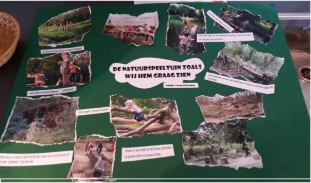 Groep 7 van de Paulusschool had een moodboard gemaakt met al hun wensen voor de natuurspeelplaats.