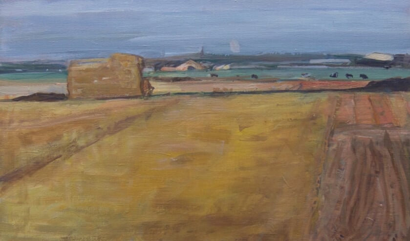 ‘Het Vennewater’ 1986, olieverf Marjan de Glopper. Gezicht vanaf de Hogeweg in Egmond-Binnen, richting Heiloo.