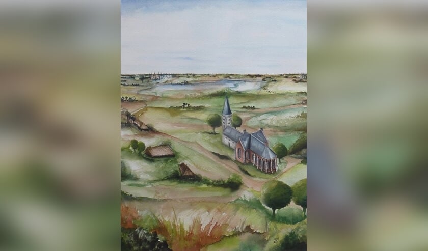De Witte Kerk omstreeks de eerste helft van de 15e eeuw, een aquarel van Marianne Eugster.
