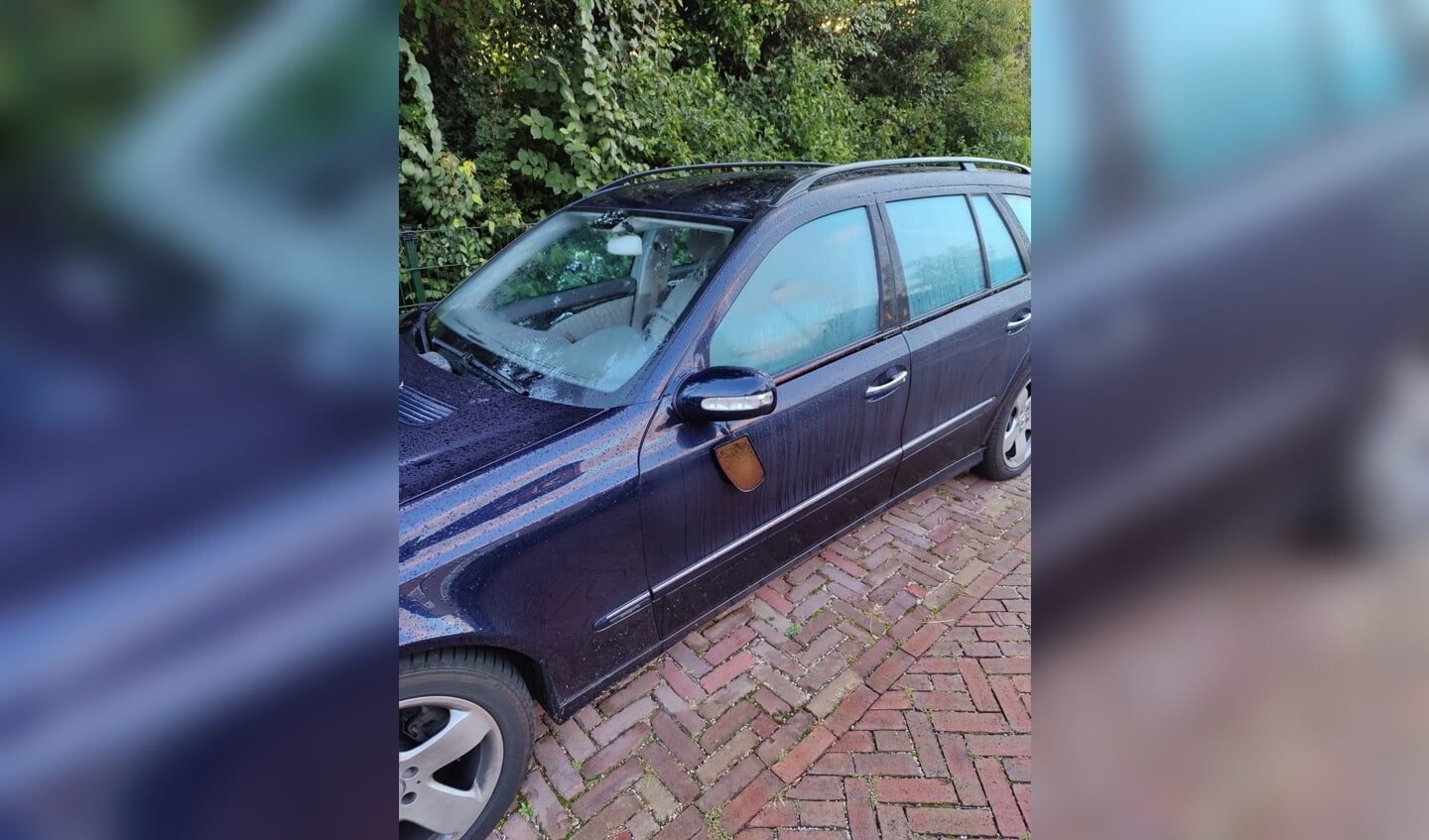 De vernielde autospiegel.