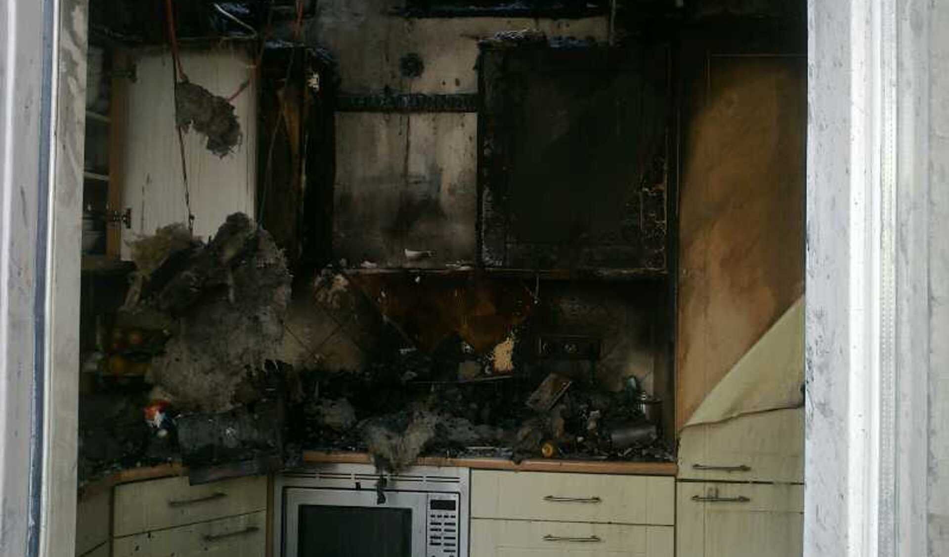 De keuken is bijna helemaal uitgebrand.