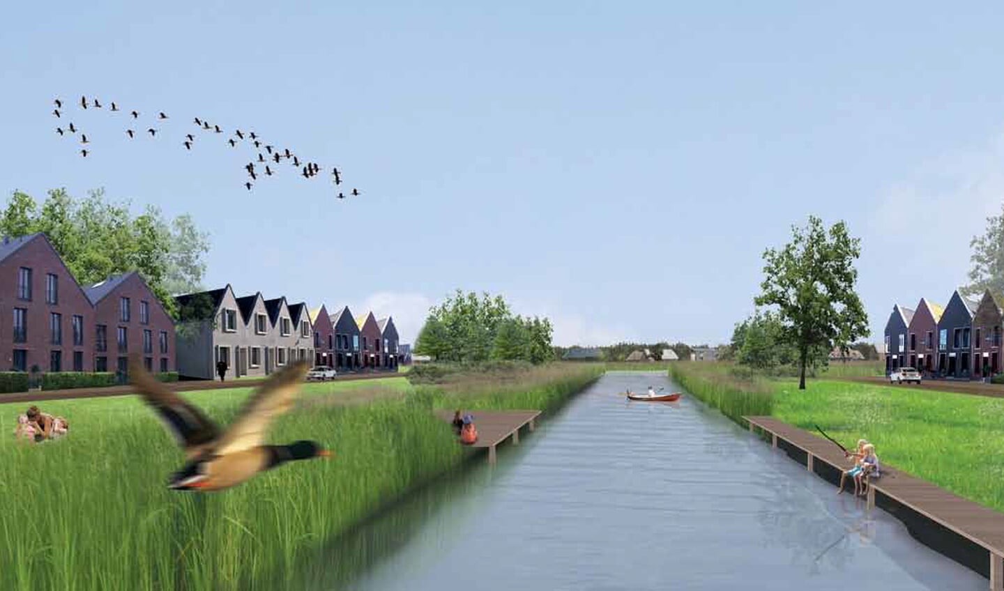 Sfeerimpressie nieuwe gracht in de Bloemendalerpolder.