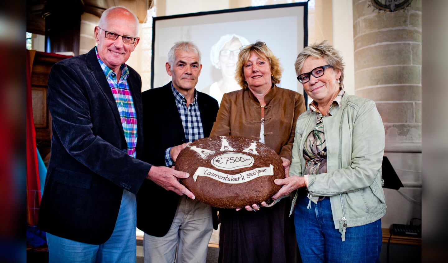 Brood wordt in ontvangst genomen door Voedselbank (links), aangeboden door bakker, kerk en gemeente.