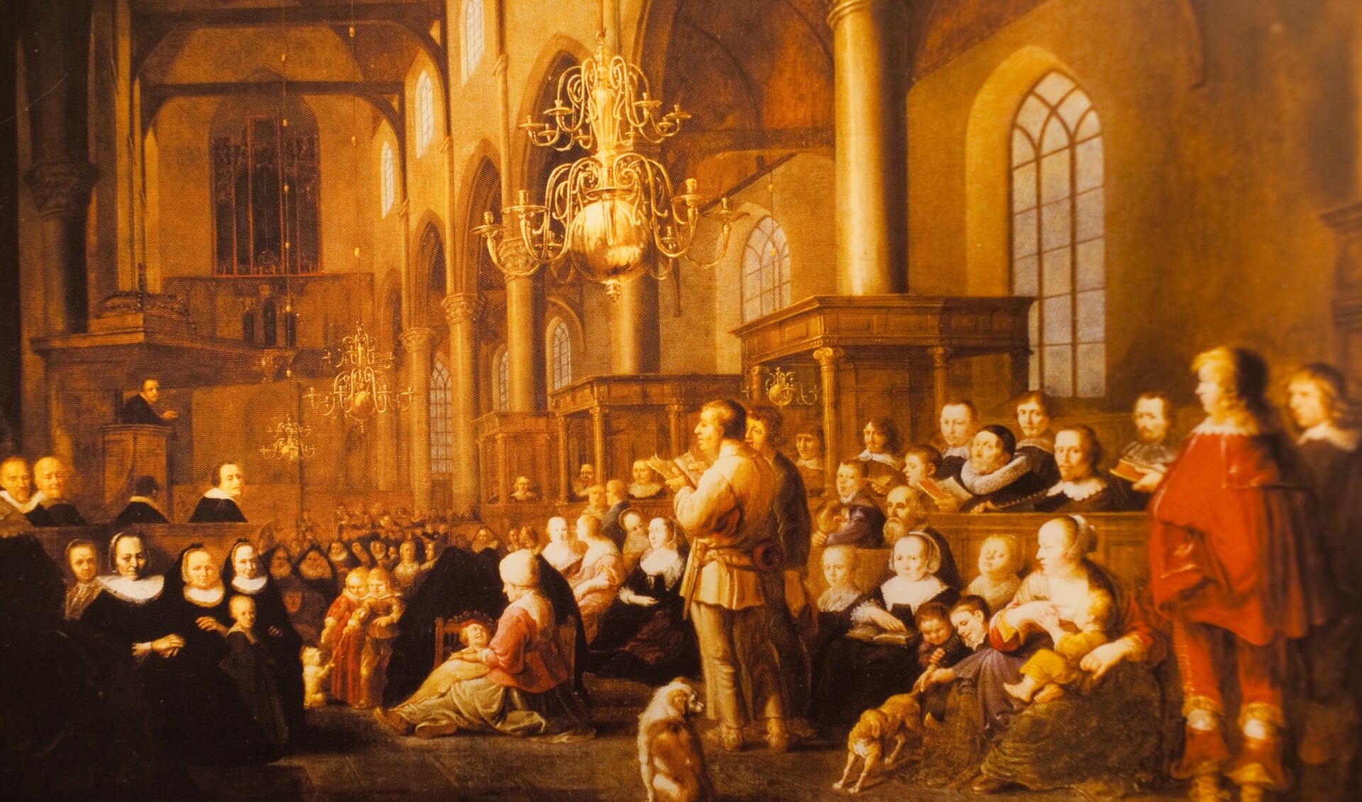 'Kerkdienst in de Grote Kerk', Gijsbert Janszoon Sybilla circa 1645.