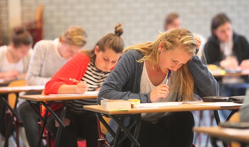 De vwo'ers van het Willem de Zwijger buigen zich over het examen Management &amp; Organisatie.   