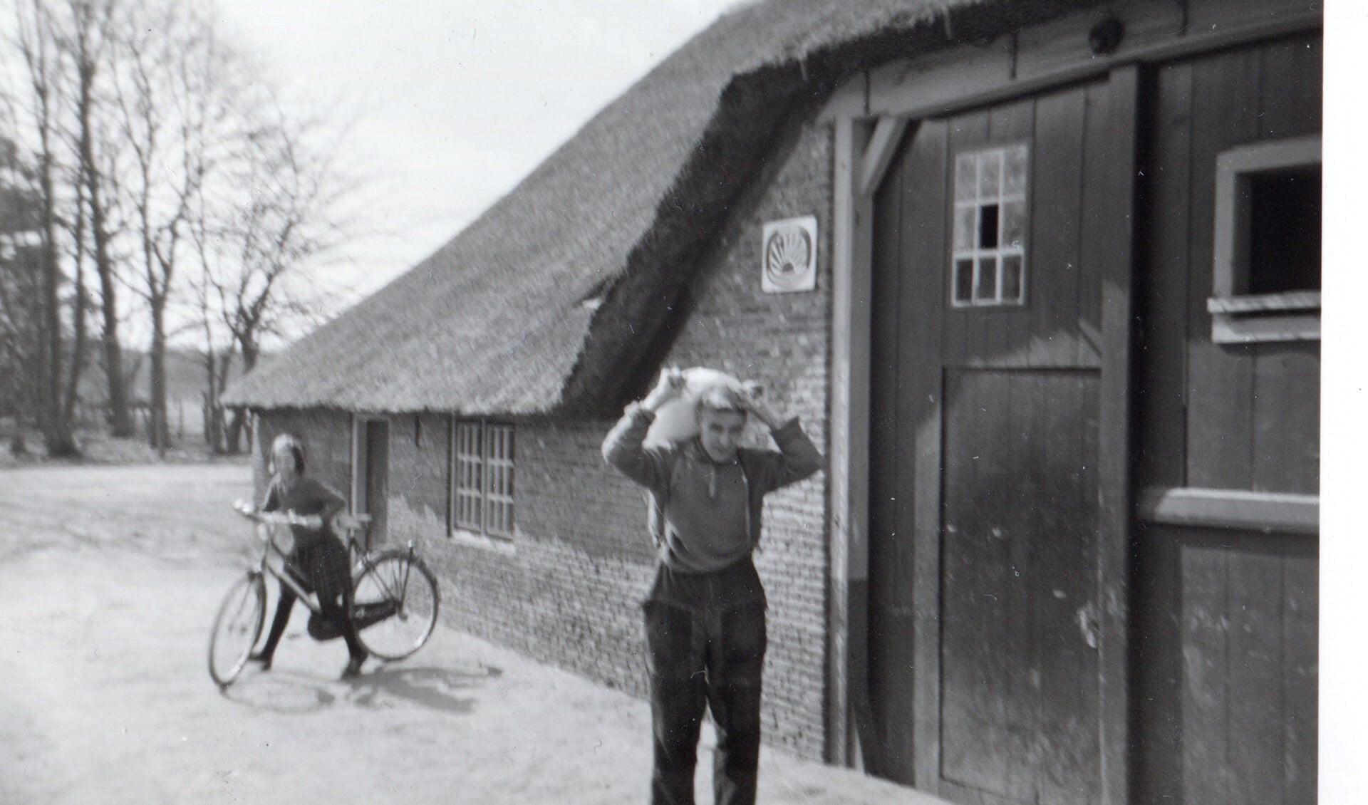 Het sjouwen van de balen gebeurt al decennialang bij familiebedrijf Van der Wardt in Laren. (foto: Collectie Van der Wardt)