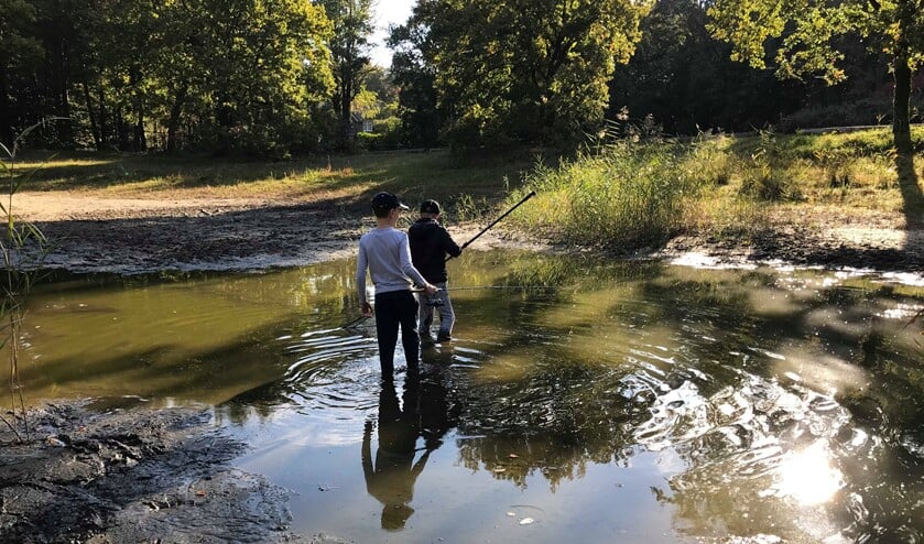 Sam en Hidde in de modderige Mauvevijver.