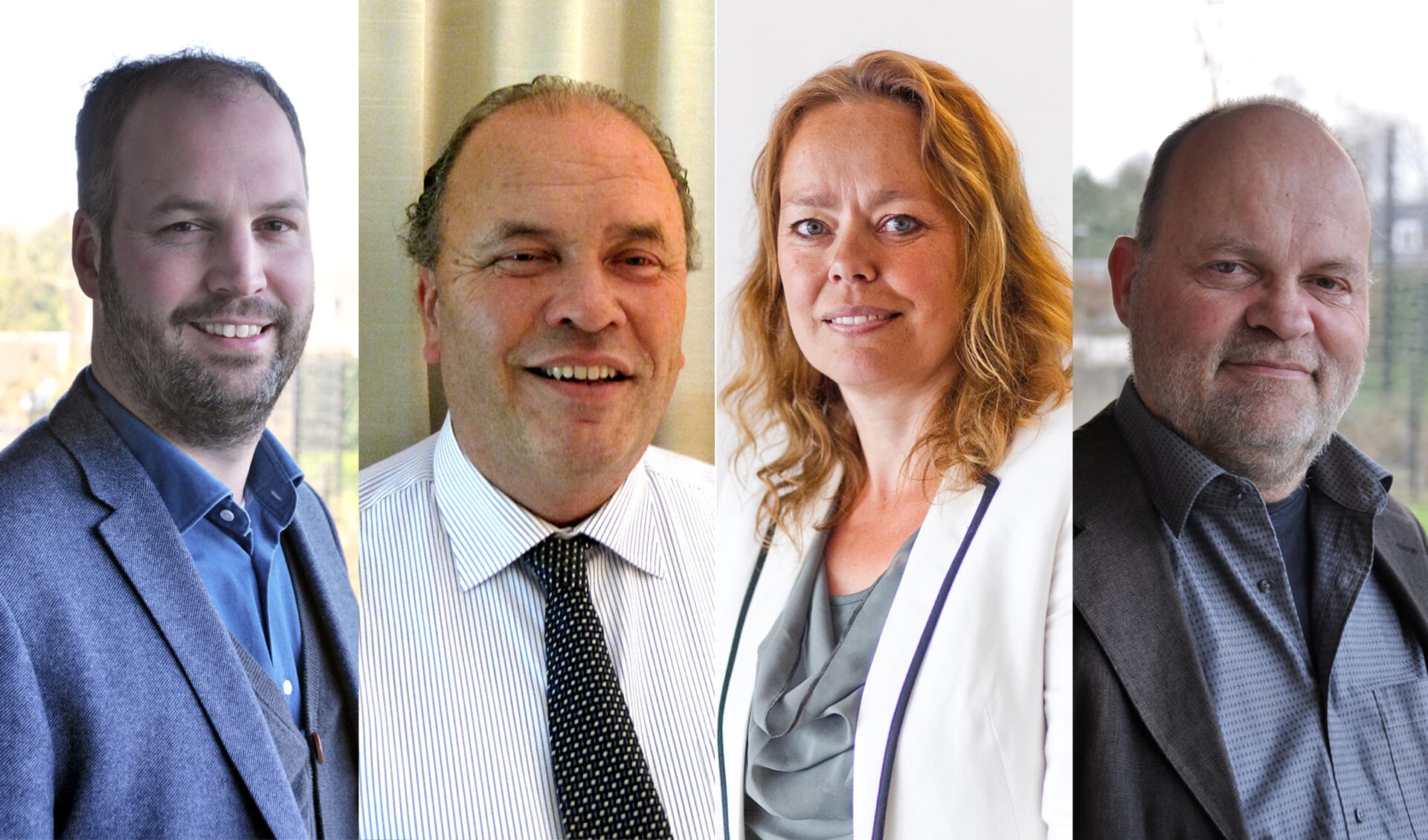 Léon de Lange, John Vos, Astrid Heijstee en Maarten Miner (vlnr) traden in 2018 aan als wethouder. Alleen John Vos blijft over.
