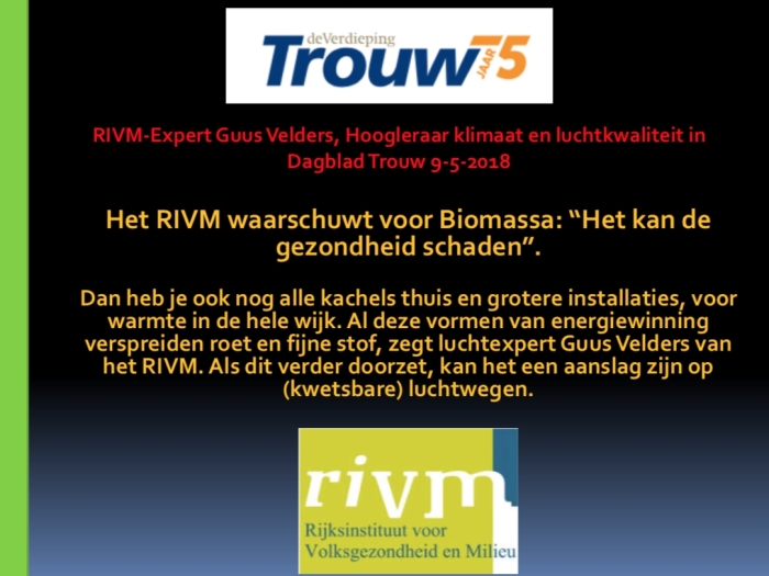 Uitspraak RIVM in Dagblad Trouw