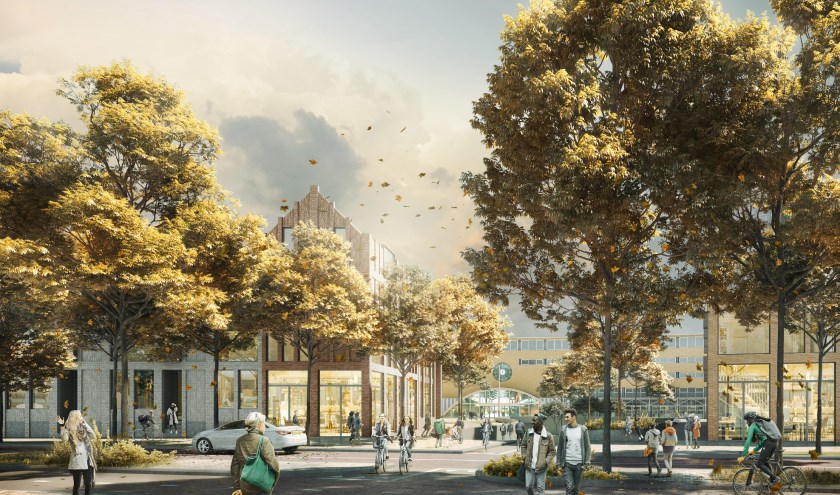 Het nieuwe Stationsplein gezien vanaf de Leeuwenstraat.
