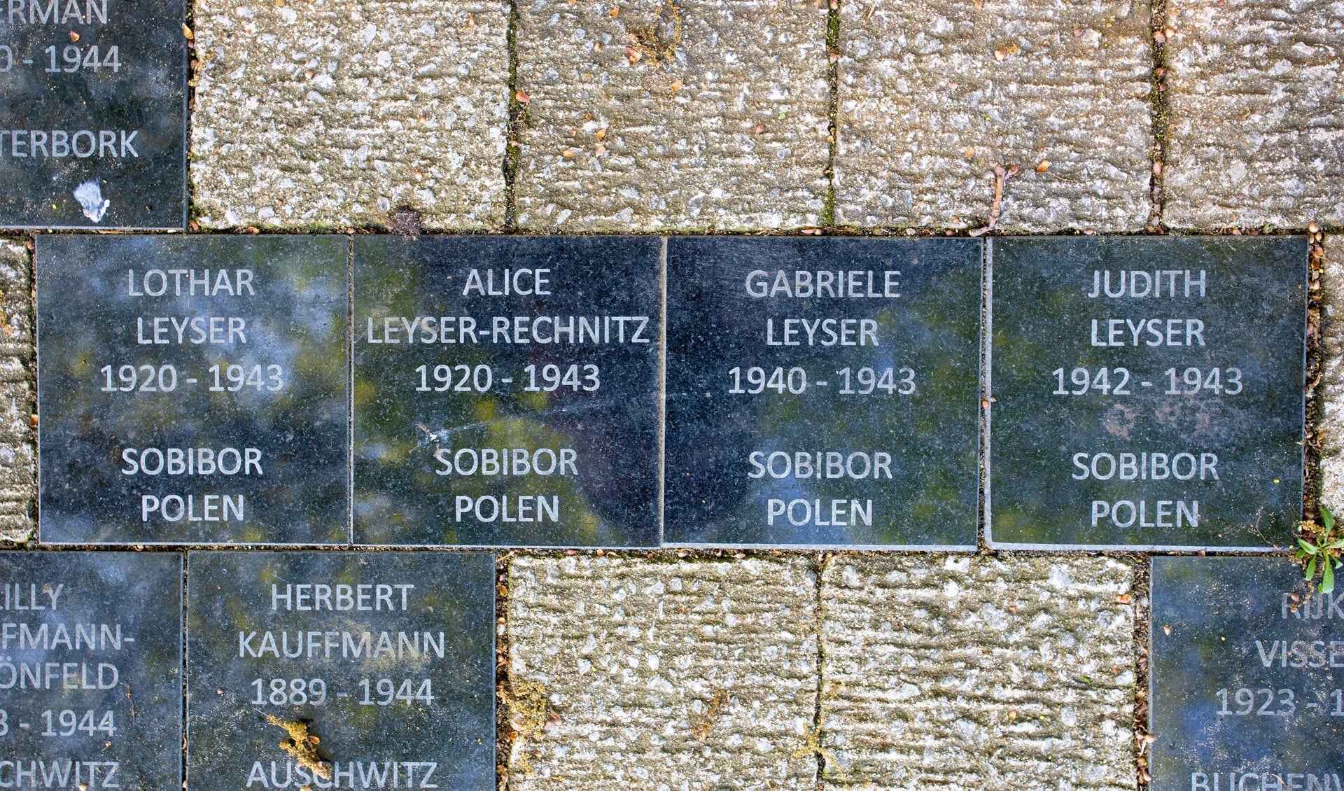 De de familie Leyser wordt herdacht met een viertal stenen bij het oorlogsmonument op het Prins Bernhardplein.