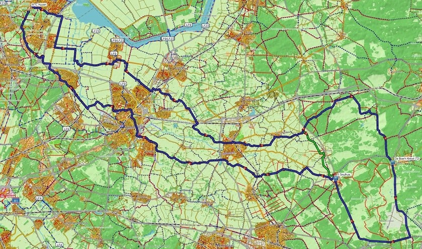 De route van de tochten die zaterdag gereden worden.