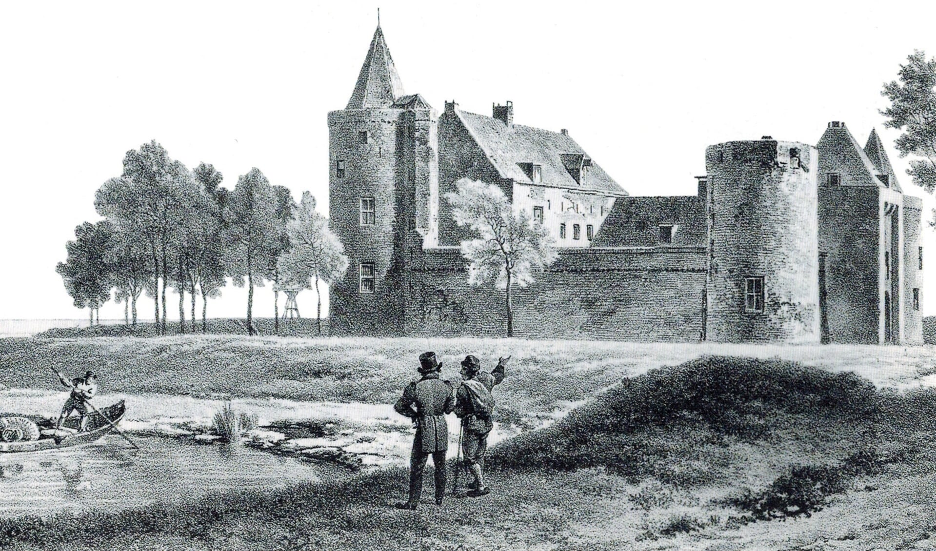 Gesigt op ’t Slot te Muiden: Steendruk door Barend Cornelis Koekoek - 1850.