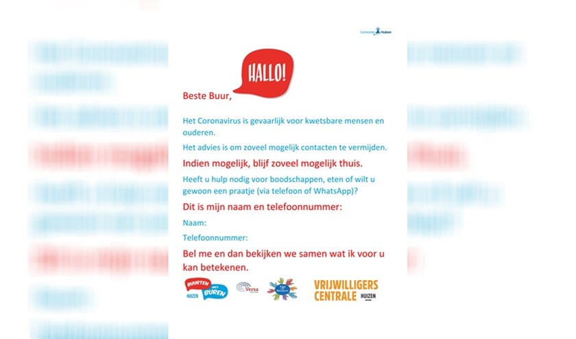 Een deel van het formulier dat mensen bij een buur in de bus kunnen doen en waarin ze hulp aanbieden.