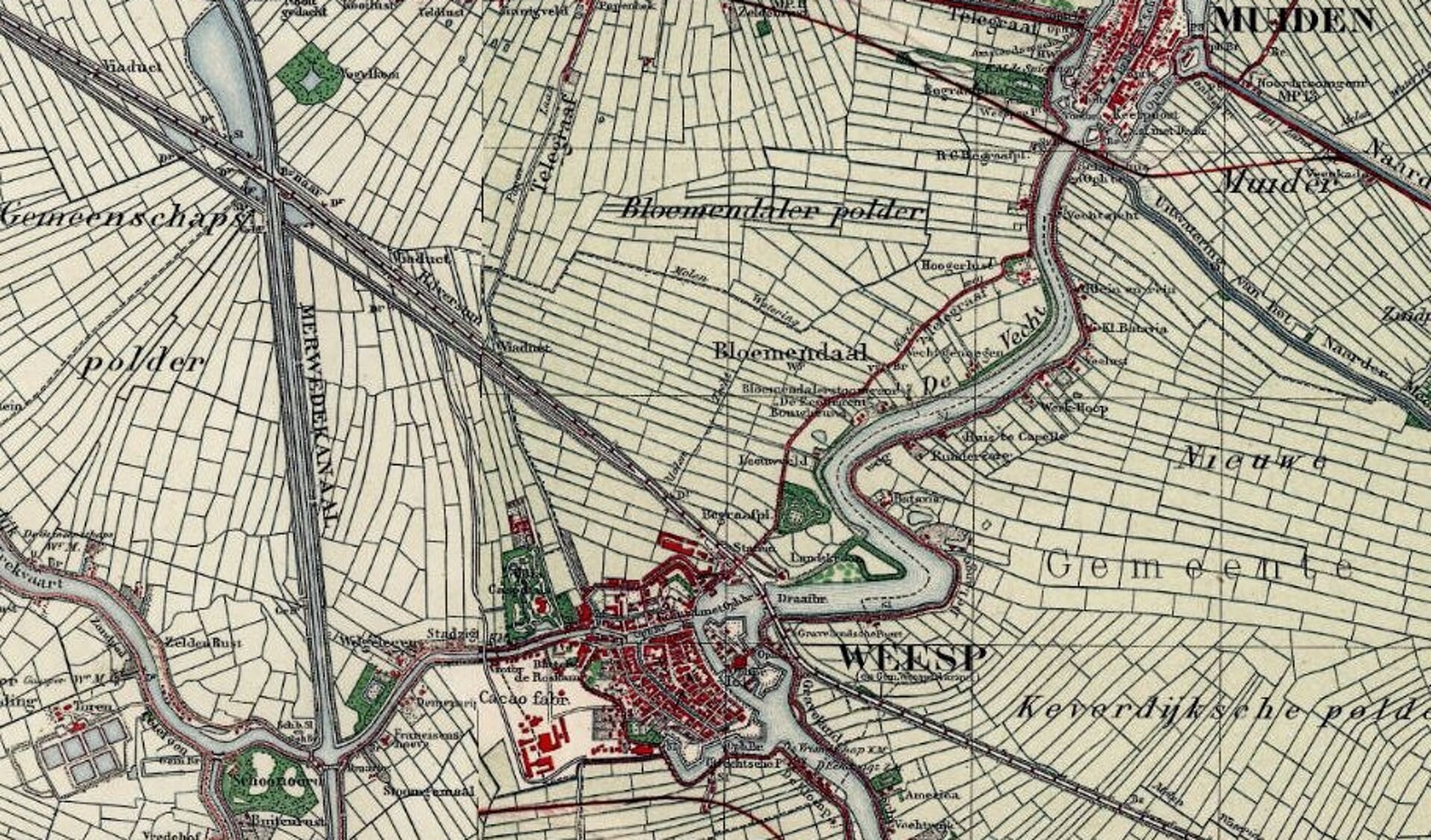 Kaart van de Bloemendalerpolder uit 1925. Duidelijk is de oude verkavelingstructuur te zien