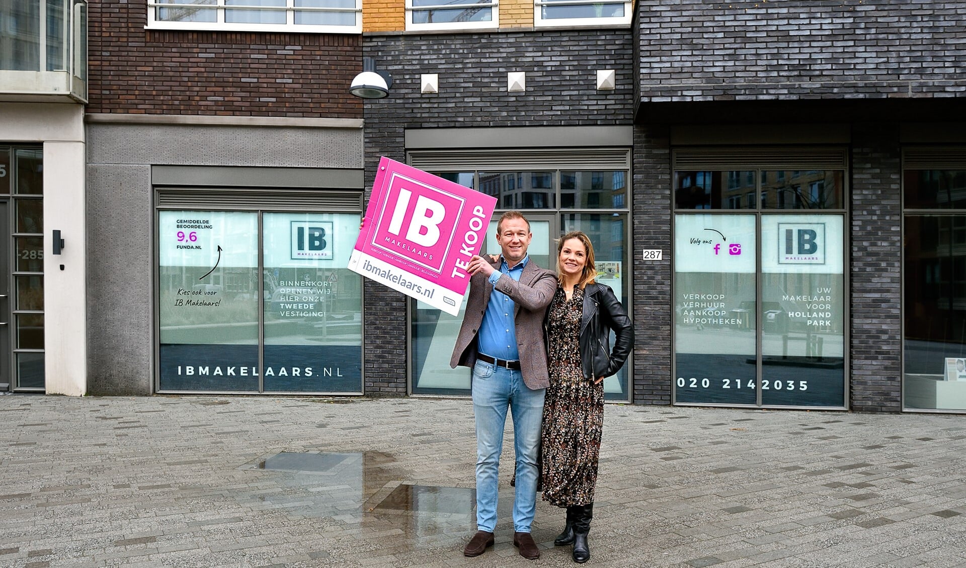 Marvin van Rijn en Kim Bohnenn voor de tweede vestiging van IB Makelaars.