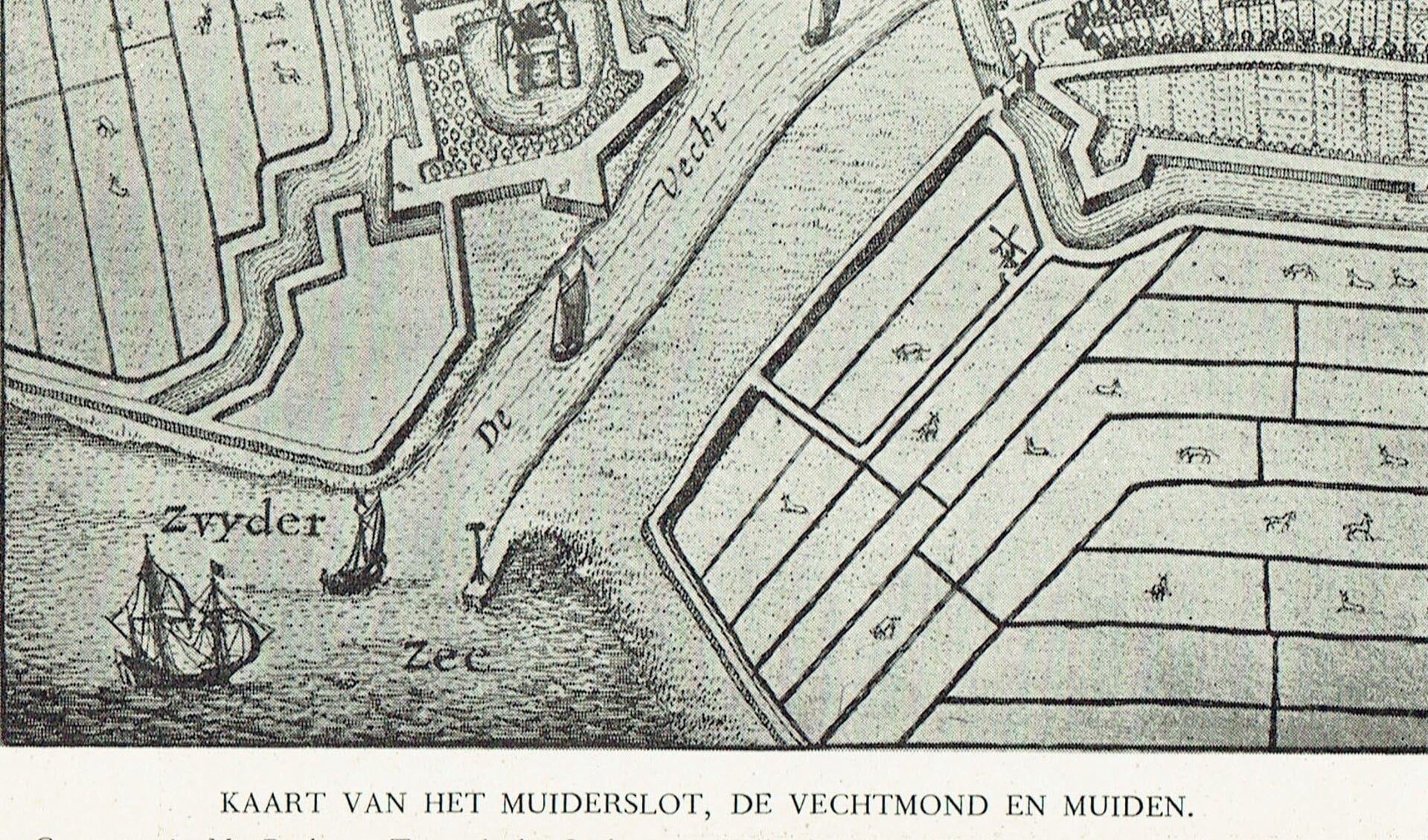 Kaart van Muiden van Jacob van Deventer ca. 1560.