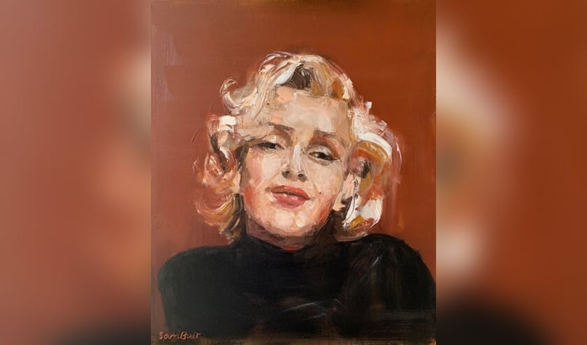 <p>'Zwoele Marilyn', olieverf op doek
50 (b) x 60 (h) cm.</p>