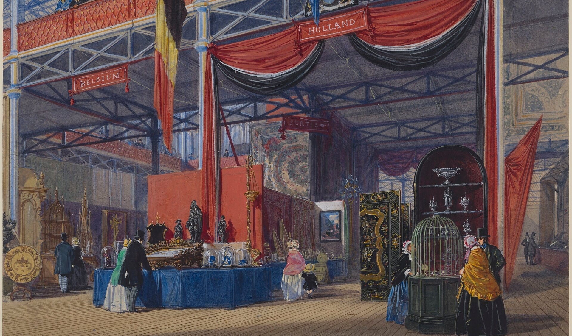 Tekening van het Nederlandse paviljoen op The Great Exhibition van 1851 in het Crystal Palace