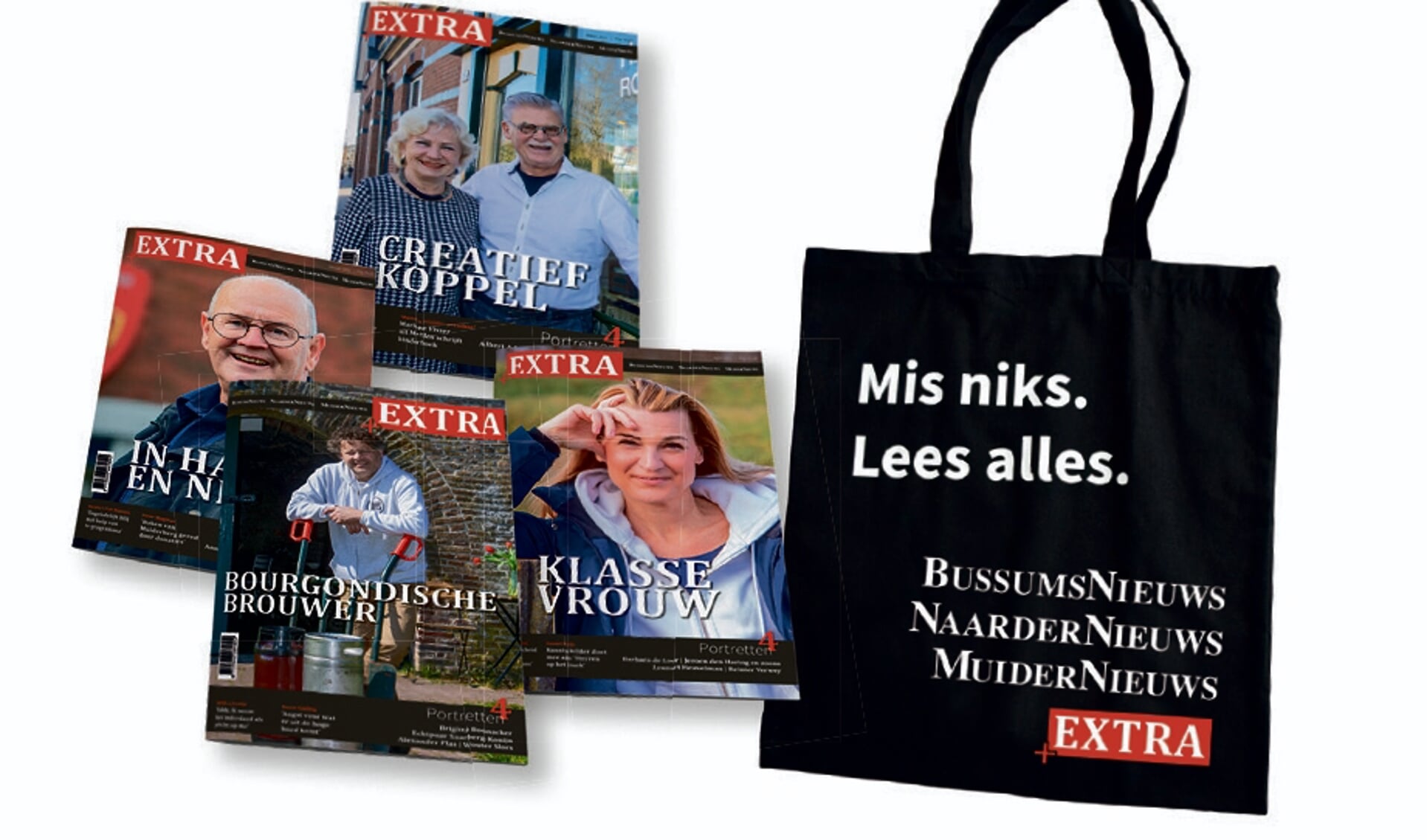 De Extra tas met daarin vier verschenen magazines. 
