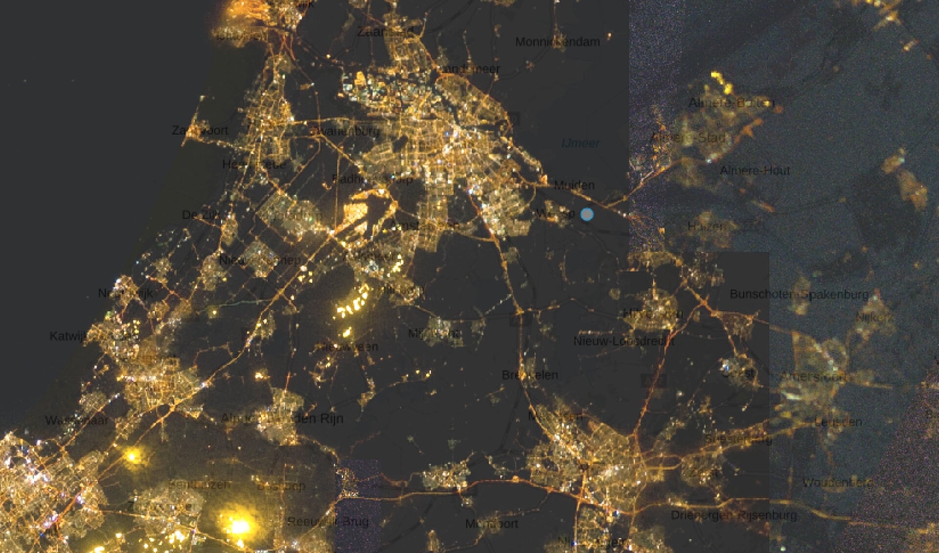 Een deel van Nederland vanuit de ruimte gezien. 