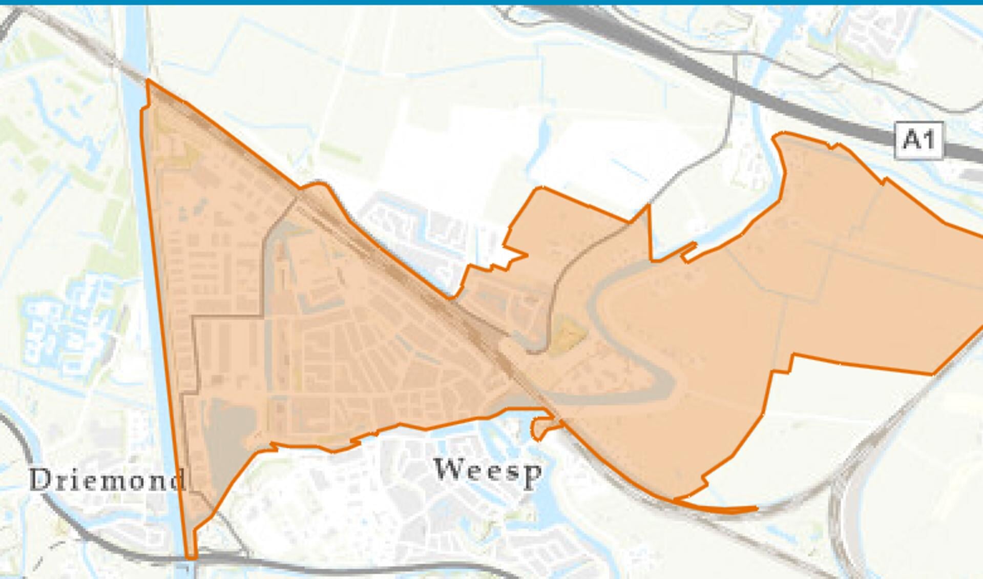 Het gebied in Weesp waar de stroomstoring is.