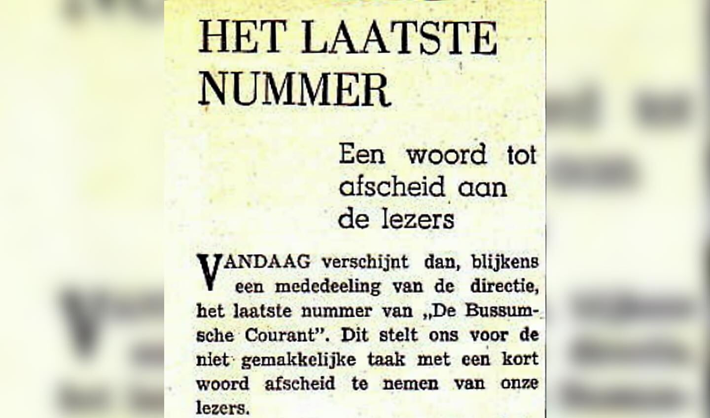 Begin van het afscheidsartikel in de Bussumsche Courant van 14 Februari 1942.